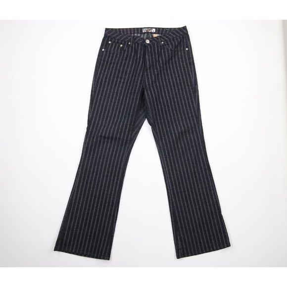 Vintage 90s Grunge Goth Womens Size 13/14 Stretch Striped Flared Denim Jeans